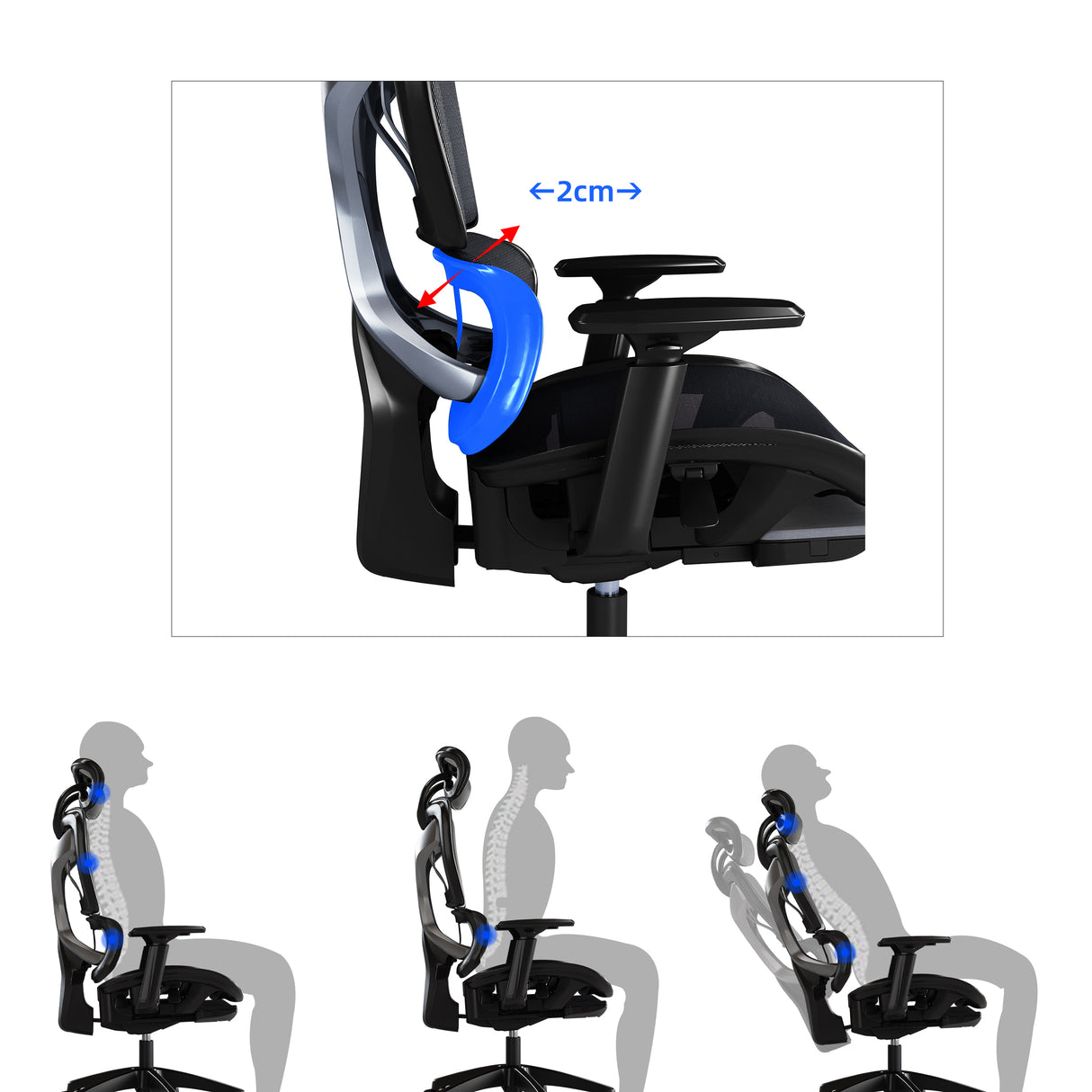 Silla de oficina ergonómica Maidesite EC6 con reposacabezas, respaldo y reposapiés