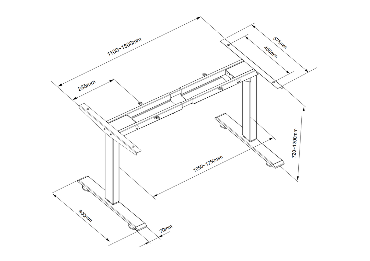 Maidesite T2 Pro Escritorio eléctrico regulable en altura Profundidad 720-1200mm Anchura 1100-1800mm