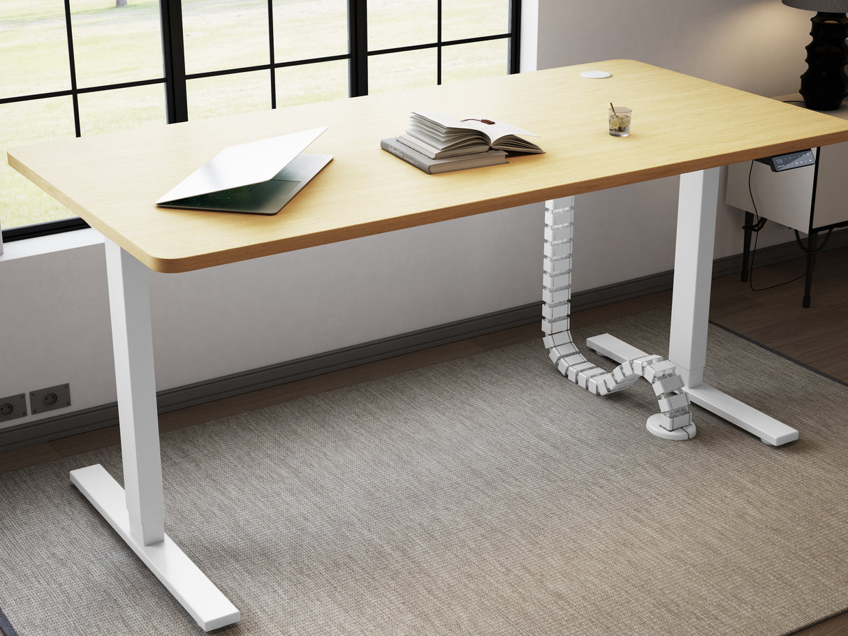 Escritorio eléctrico elevable Maidesite T2 Pro de doble motor con estructura blanca y tablero de roble de 140x70cm para oficina en casa