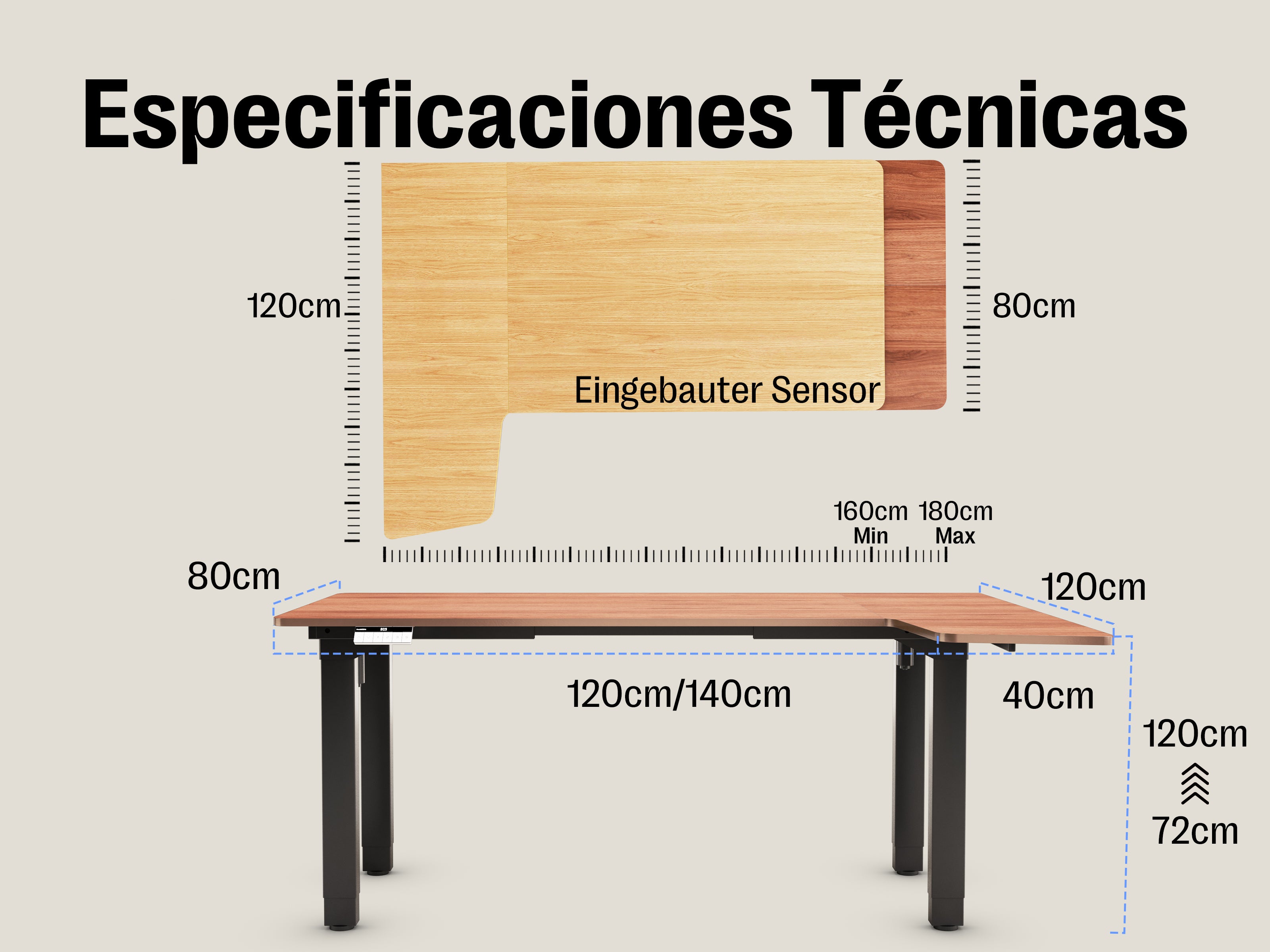Escritorio en forma de L de Maidesite, modelo Canvas, con 4 patas de altura regulable