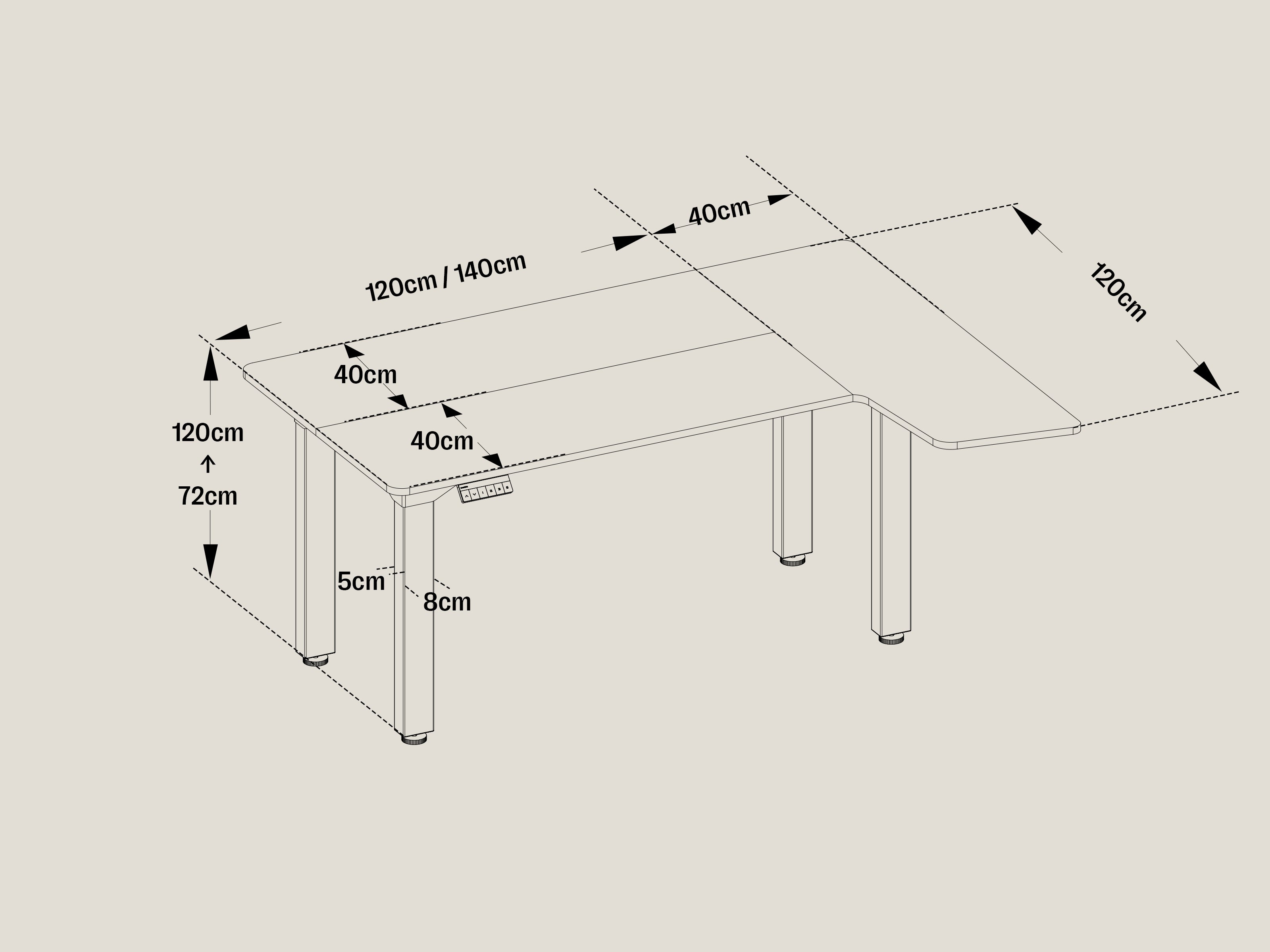Escritorio en forma de L de Maidesite, modelo Canvas, con 4 patas de altura regulable