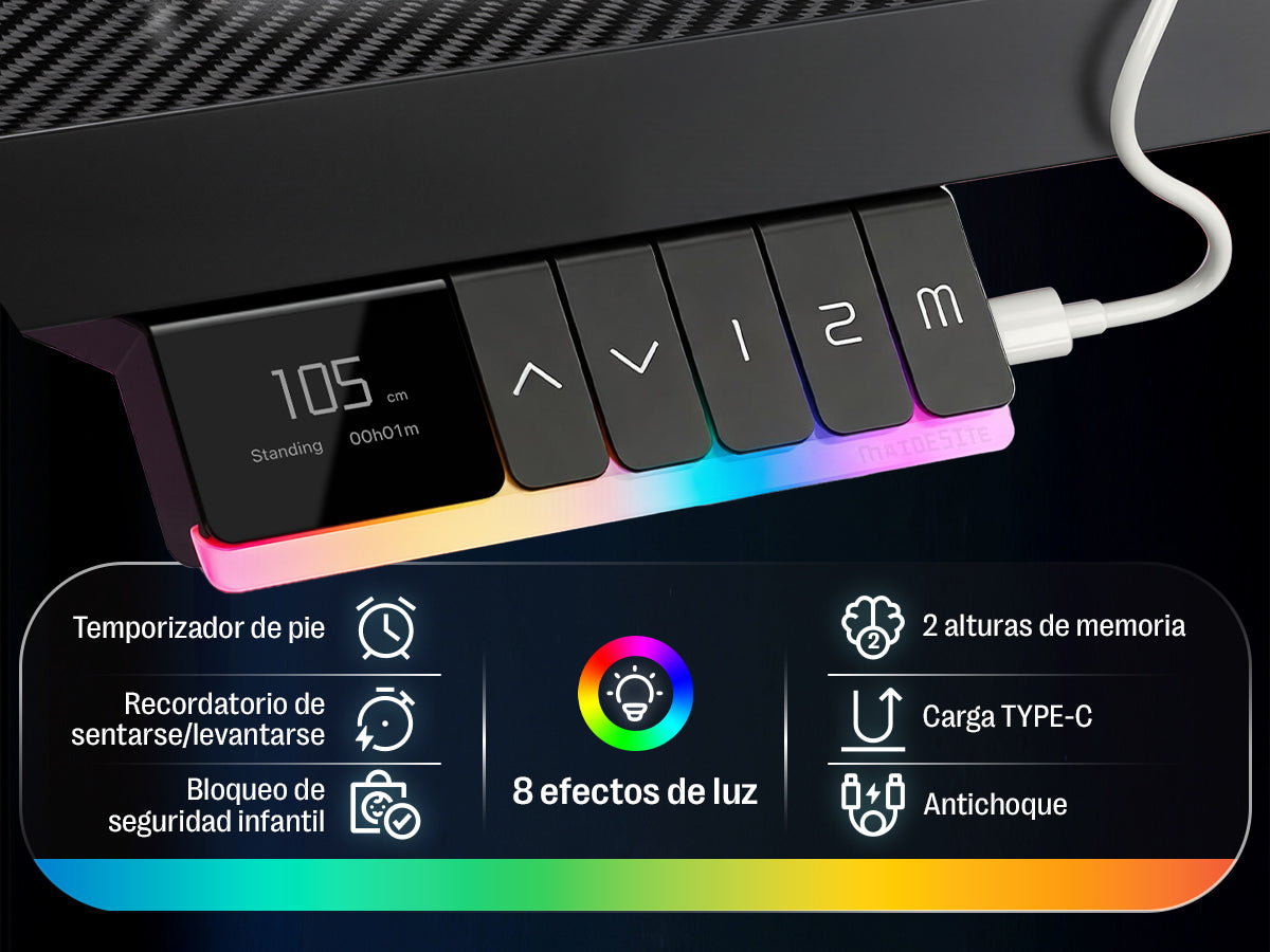 Escritorio Maidesite Rainbow de altura ajustable con tira de LED