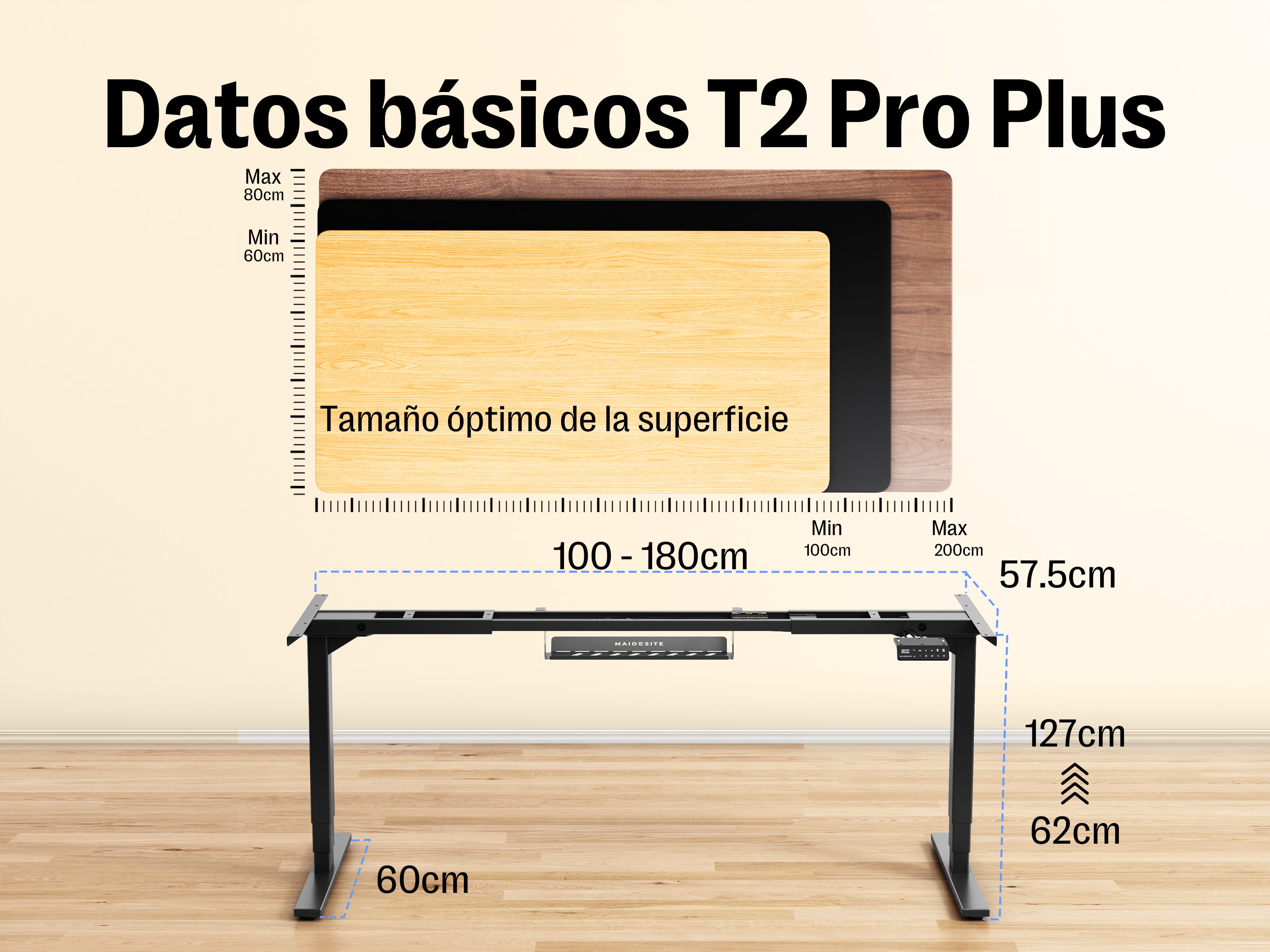 Maidesite T2 Pro Plus-Marco de Escritorio Eléctrico Elevable en Altura Doble Motor