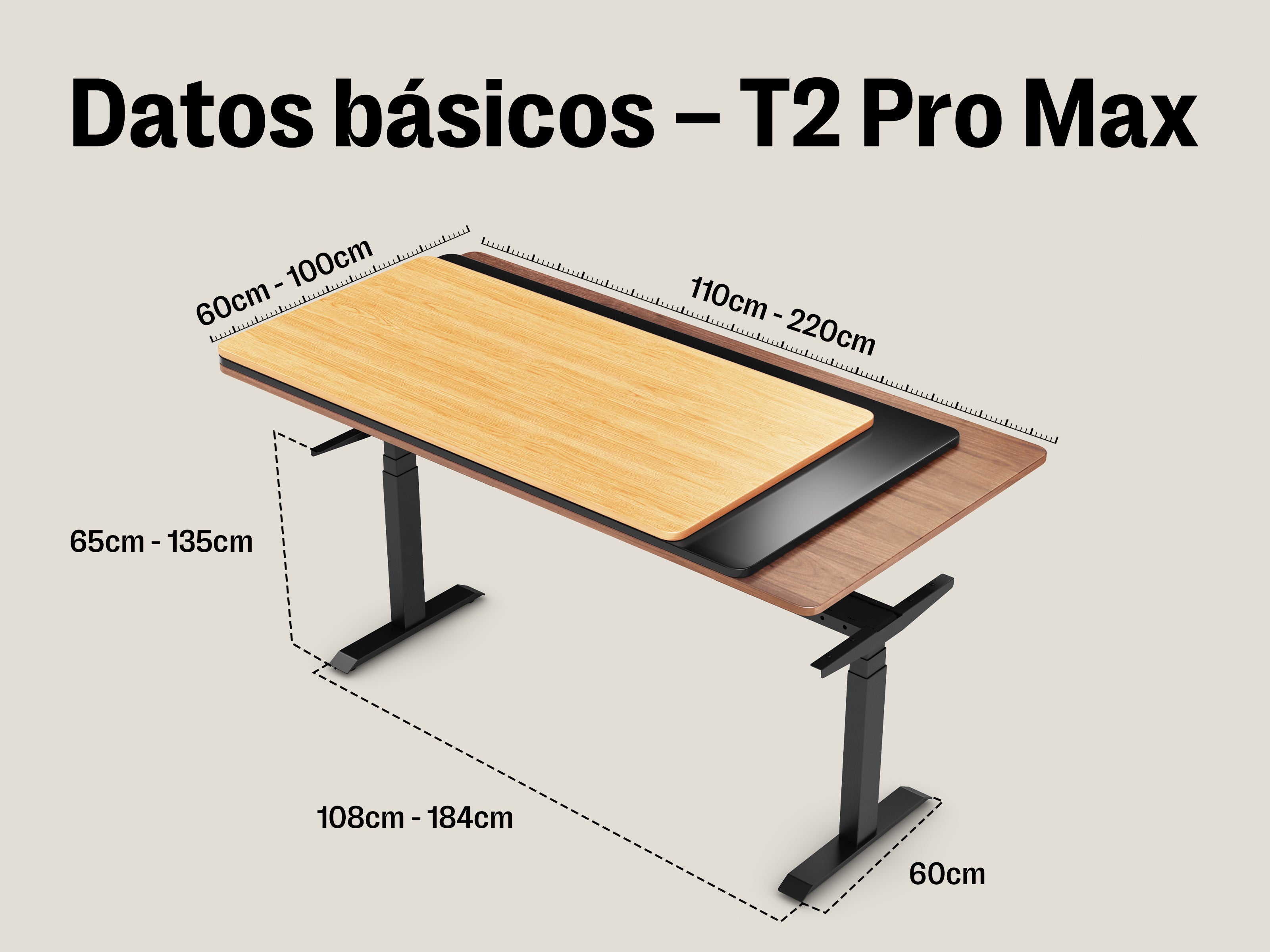 Maidesite T2 Pro Max - Base de escritorio eléctrica con altura ajustable