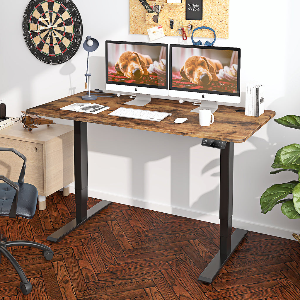 Maidesite T2 Pro Plus - Escritorio eléctrico regulable en altura Marco negro y tablero vintage para uso de oficina en casa