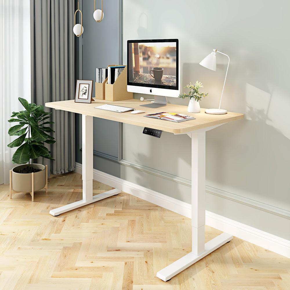 Maidesite S2 Pro escritorio regulable en altura marco blanco y tapa de roble para oficina en casa
