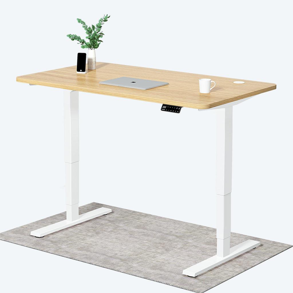 Maidesite escritorio eléctrico regulable en altura elegante y con estilo marco blanco + escritorio de madera de roble