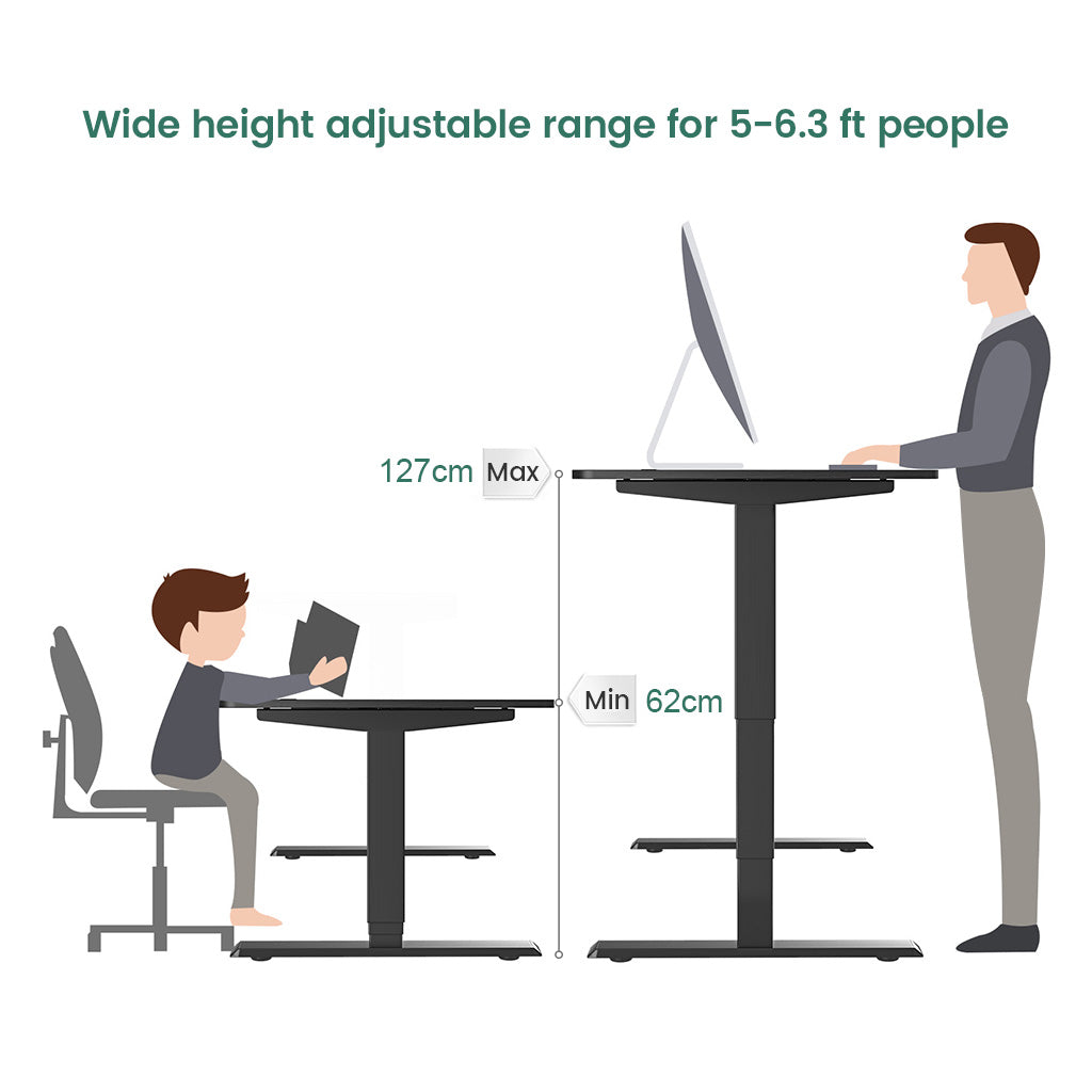 El rango de ajuste de altura del escritorio Maidesite es de 62-127 cm, es el más adecuado para personas de 5-6.3 ft