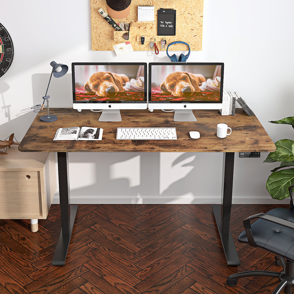 Escritorio regulable en altura Maidesite, escritorio negro y tablero de madera vintage para oficina en casa