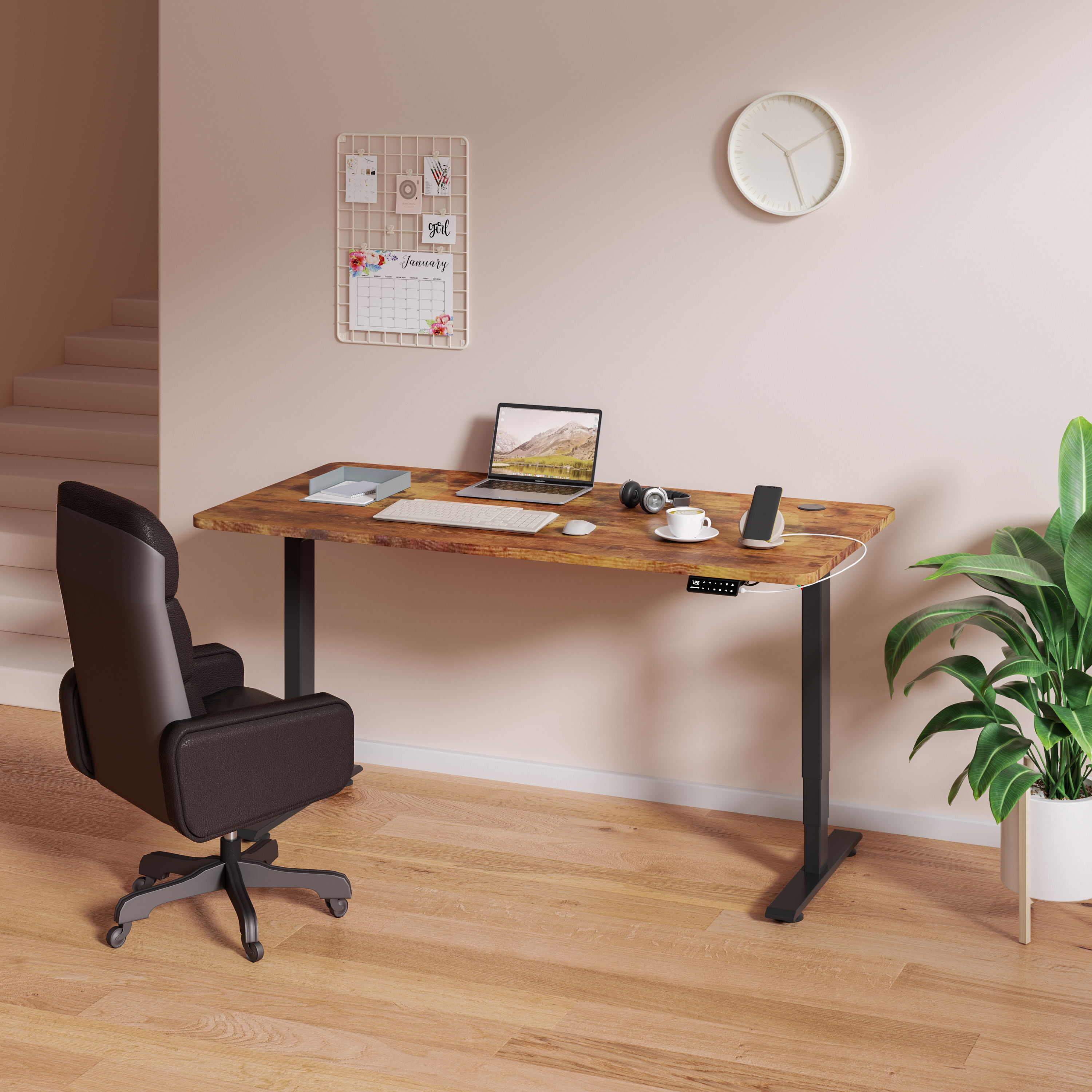 Escritorio regulable en altura con tapa vintage y marco negro de 140 cm Maidesite S2 Pro Plus es lo mejor para trabajar en casa y en la oficina