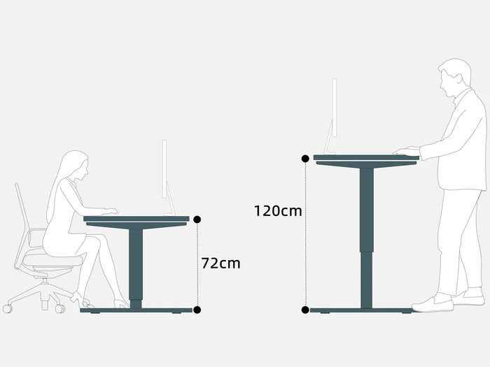 Maidesite T1 Basic escritorio elevable rango de altura ajustable 72-120 cm