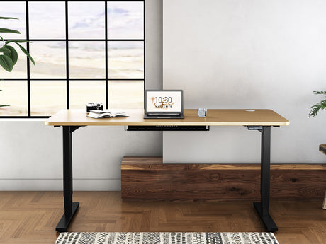 Maidesite T2 Pro Plus - Escritorio elevable con tablero de roble y estructura negra para personas que trabajan en casa
