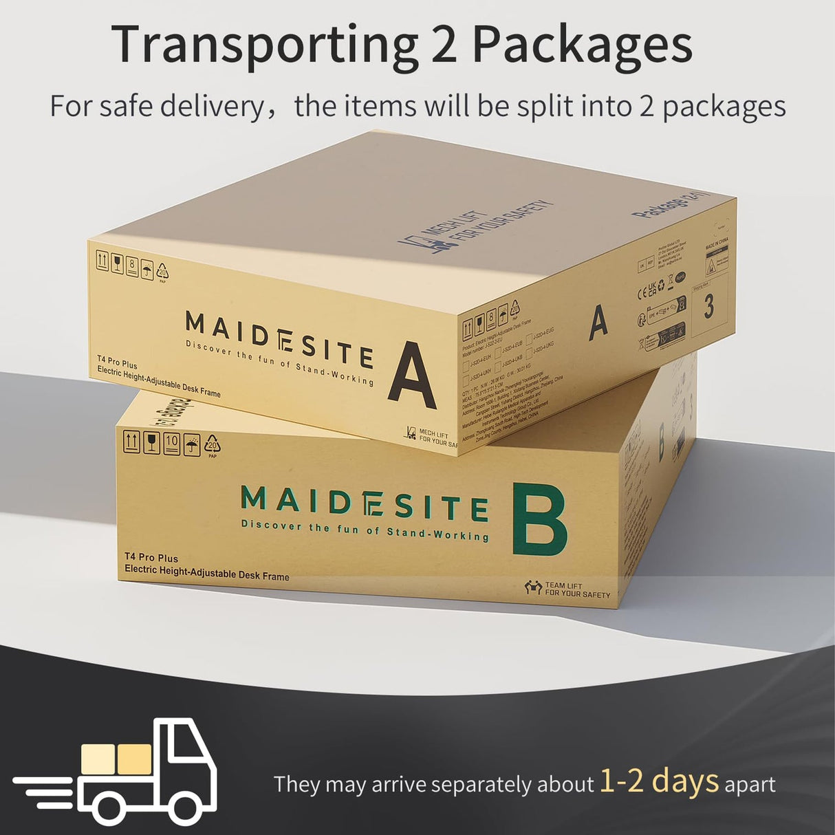 Maidesite T4 Pro Plus-Marco de Escritorio Eléctrico Elevable en Altura Doble Motor