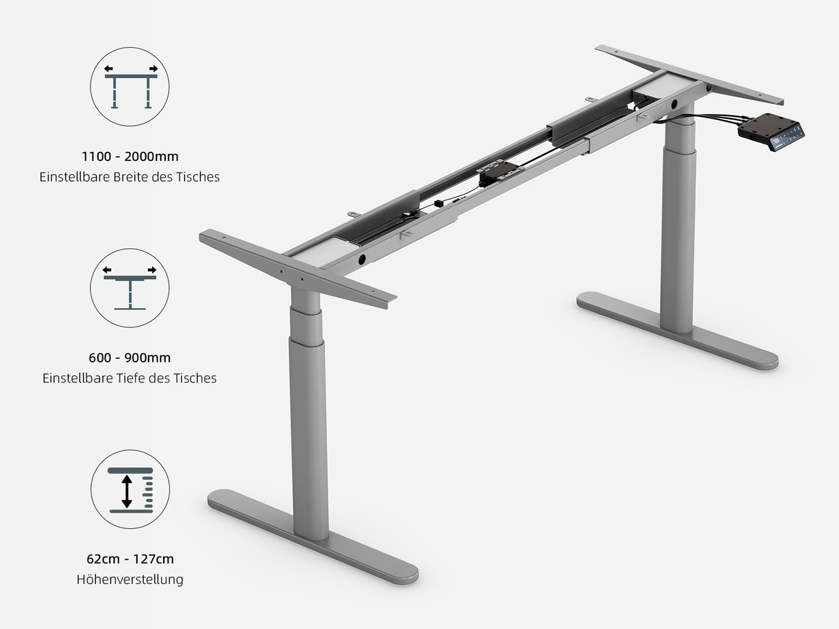 Marco de escritorio elevable Maidesite TH2 Pro Plus gris regulable en altura 62-127cm