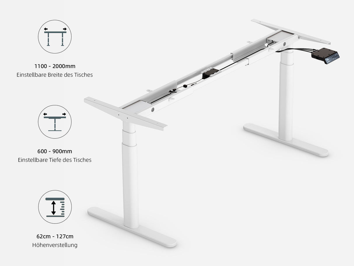 Marco de escritorio elevable Maidesite TH2 Pro Plus blanco regulable en altura 62-127cm