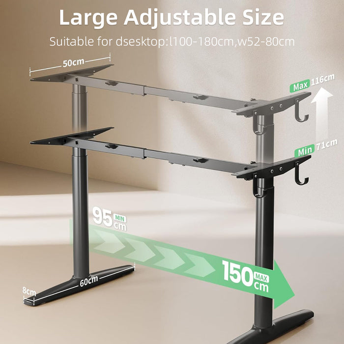 Escritorio elevable Maidesite TO1 Pro tiene un rango de altura ajustable mayor de 71 a 116 cm para personas de 5 a 6,3 pies