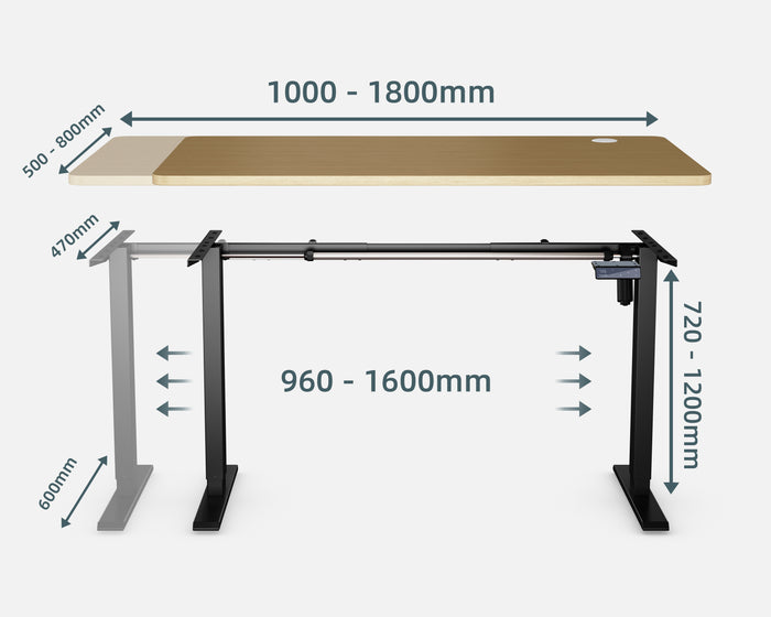 Maidesite T1 Basic escritorio elevable adecuado para 100-180cm tablero